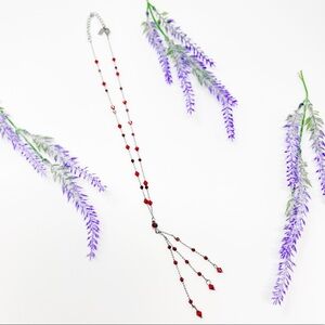 1928 Vintage Red Crystal Tassel Delicate Chain Necklace